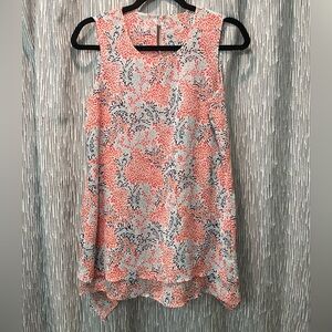 Floral Sleeveless Top - Coral and Gray